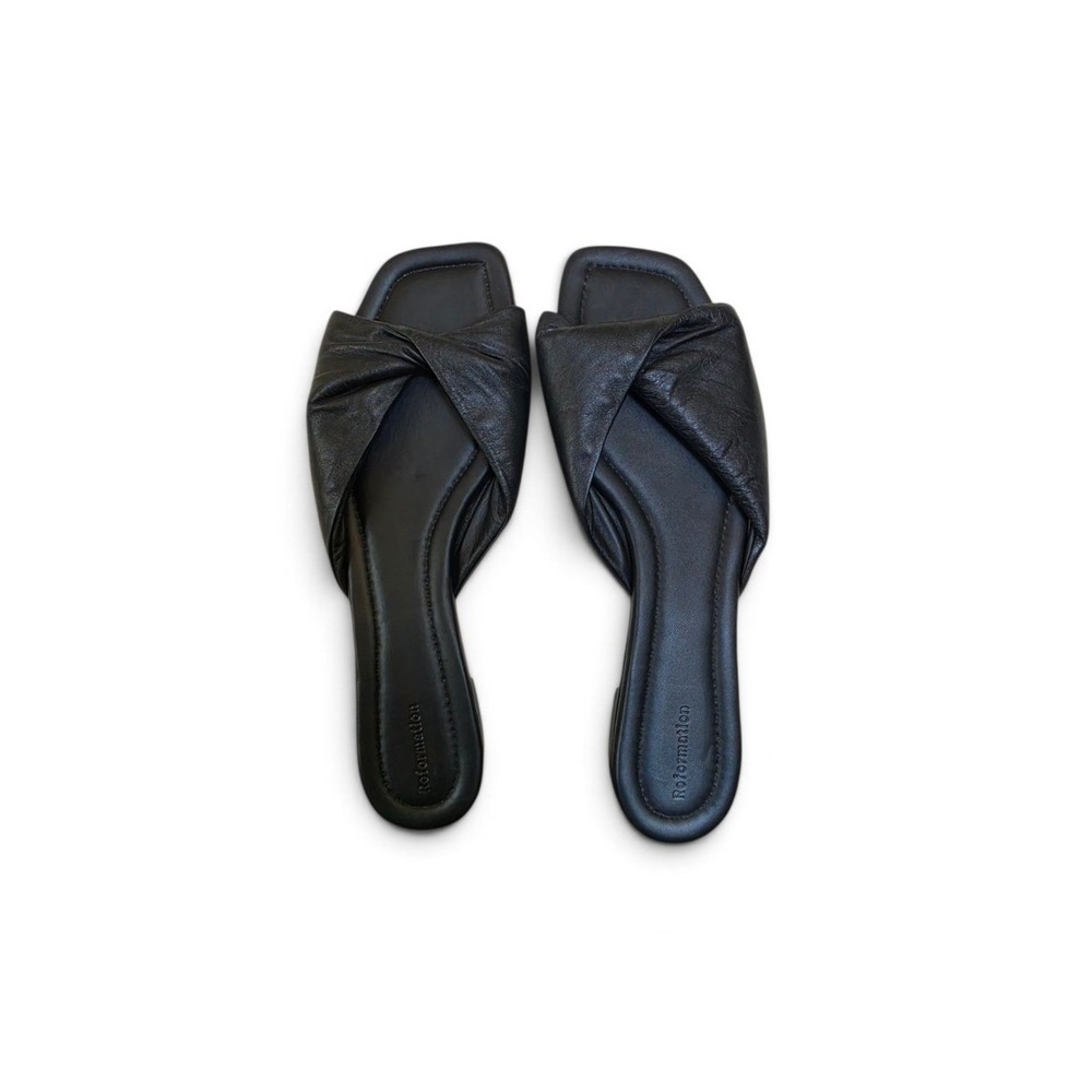 REFORMATION Mikki Twist Black Leather BowMinimalist Resort SquareSandals sz 9.5